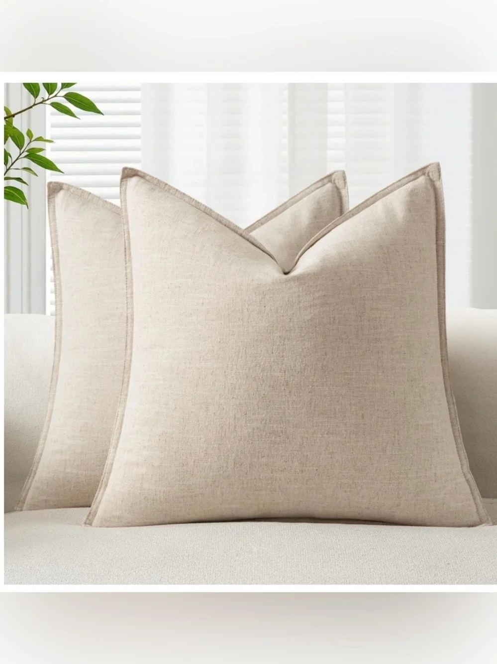 Decorative Linen Throw Pillow Covers SQUARE 22x22” (2-pack) BEIGE